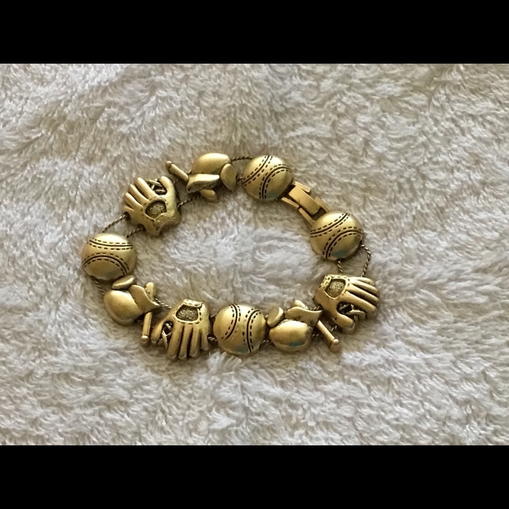 Goldtone Baseball Charm Stretch Bracelet